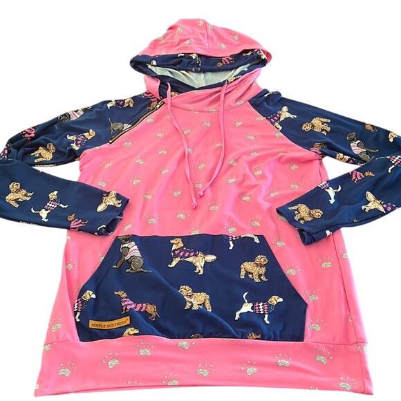 Simply Southern  Dog Print Double Hooded Pullover Top Pink  Woman Size Medium - Picture 4 of 12